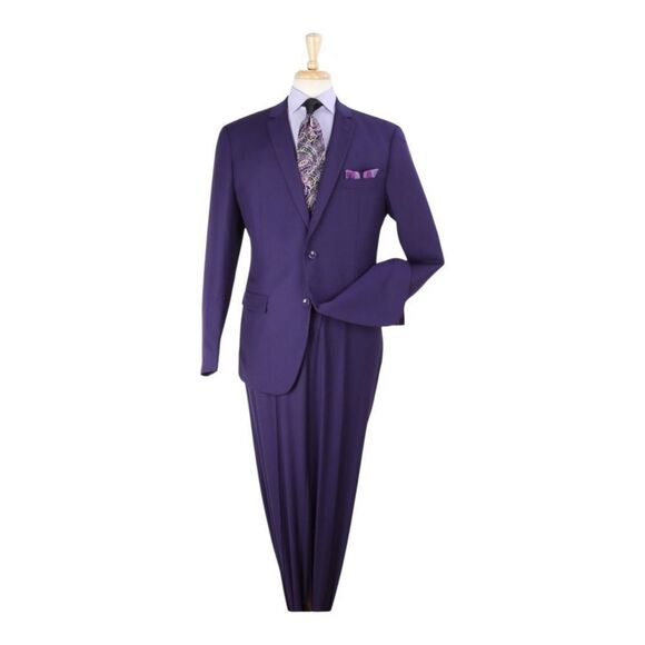 APOLLO KING MEN'S 2 PIECE MODERN FIT SOLID PURPLE EXECUTIVE SUIT. 5604 - Picture 2 of 2